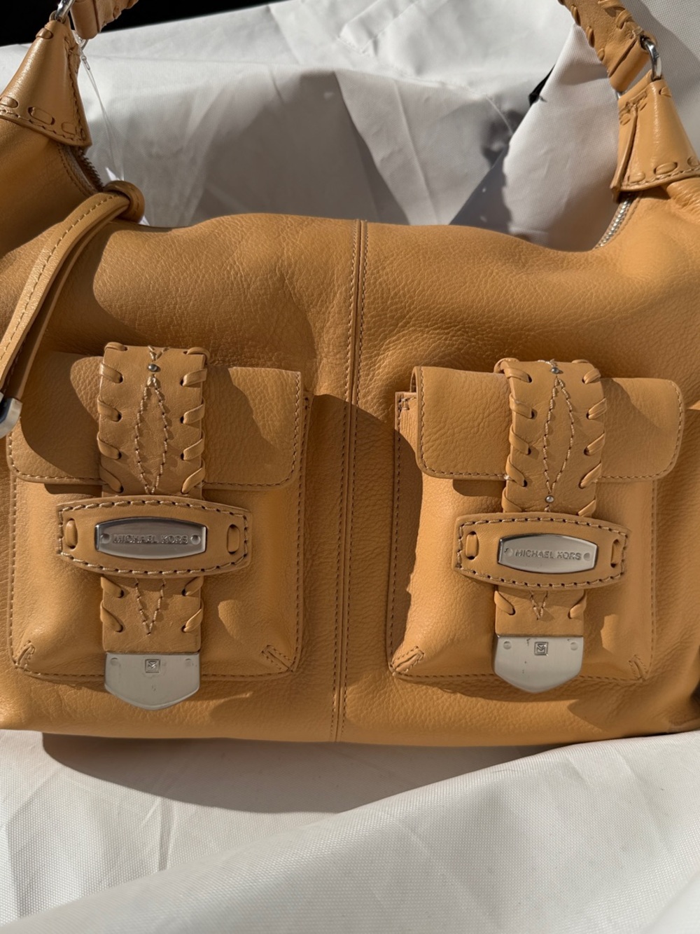 Michael Kors Caramel Tan Leather Shoulder Bag with Braided Handle - Picture 4 of 7